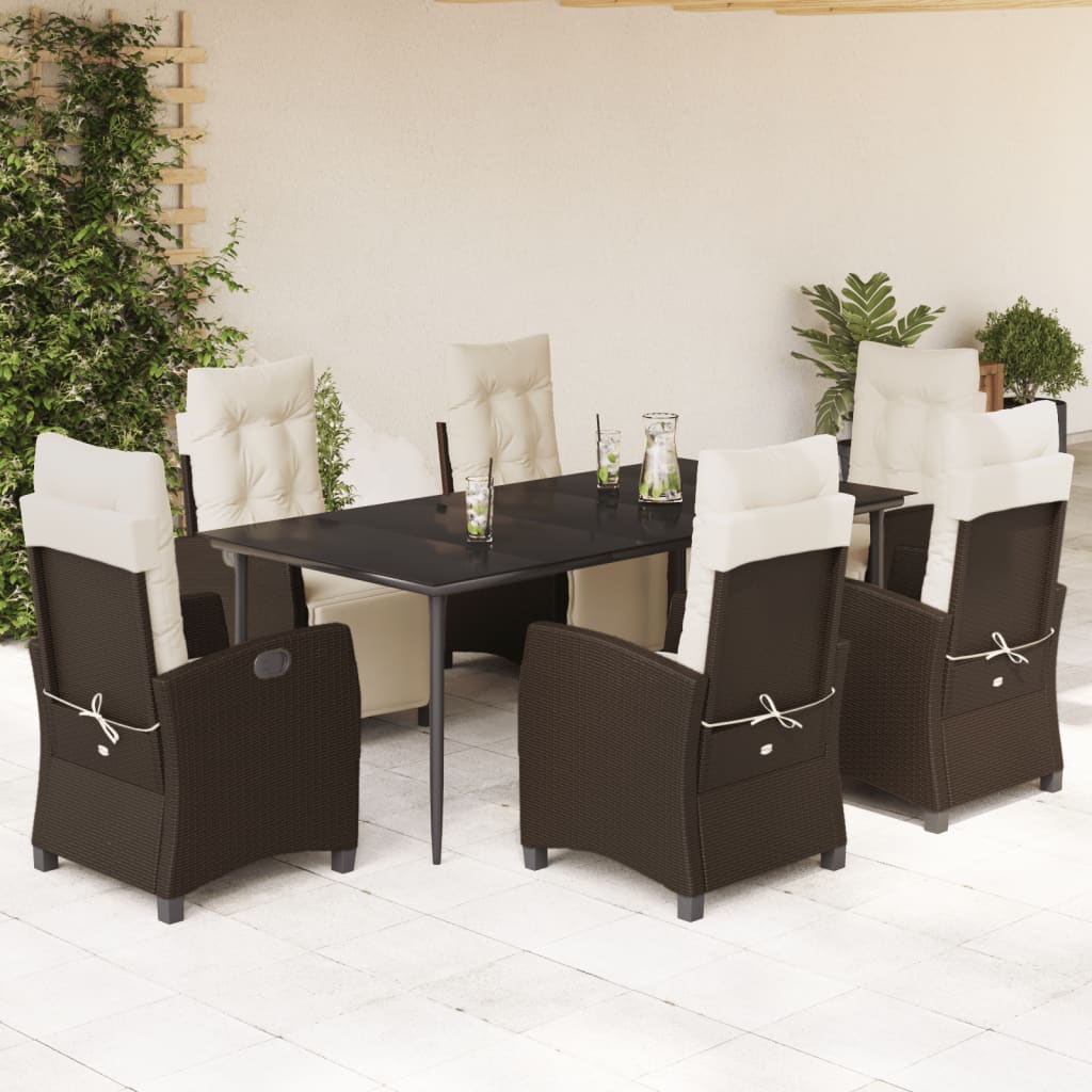 7-tlg. Garten-Essgruppe mit Kissen Braun Poly Rattan